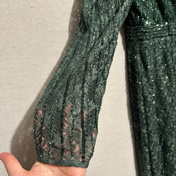 NWT Mac Duggal Beaded Lace Long Sleeve Midi Dress - size 16 - Picture 7 of 8